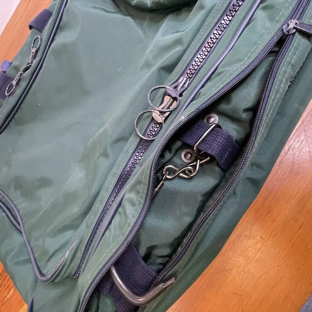 Lands End Lighthouse Vintage Greeen‎ & Blue Nylon Garment Bag Travel USA-Made